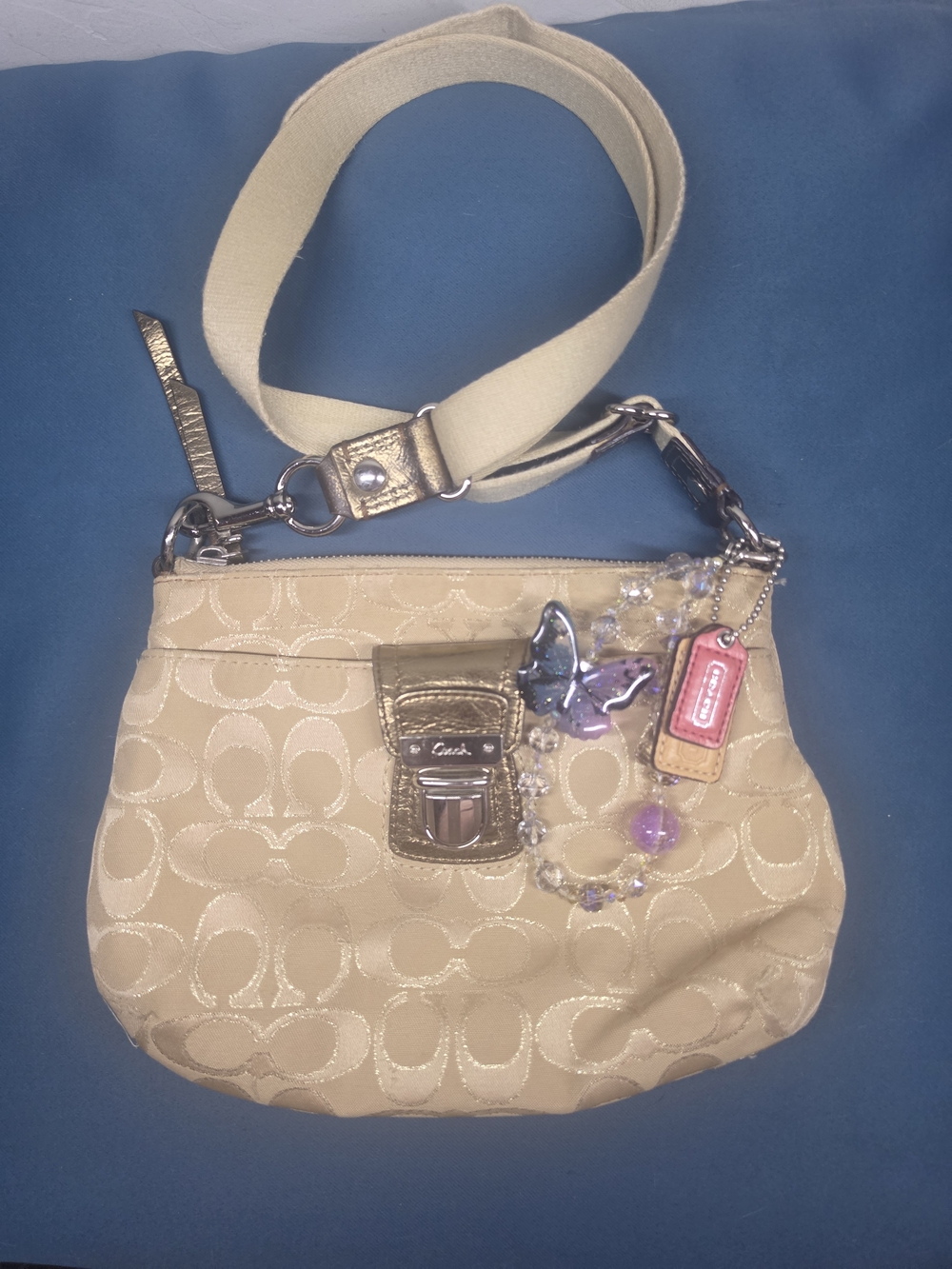 Coach Cream Signature Canvas Crossbody Bag with Gold Accents